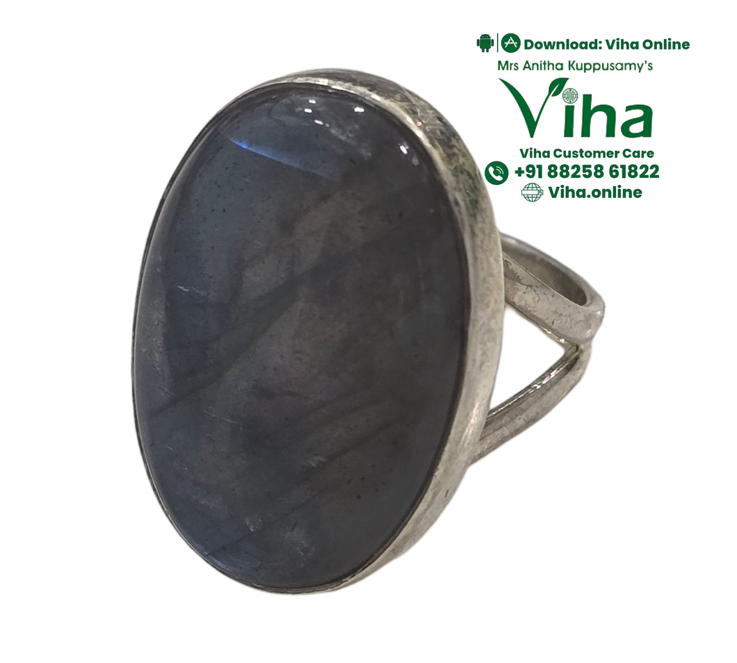 Natural Labradorite Unisex Silver Ring - Adjustable