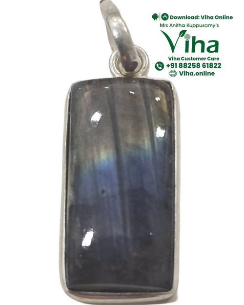 Natural Labradorite Stone Unisex Silver Pendant with rectangular shape