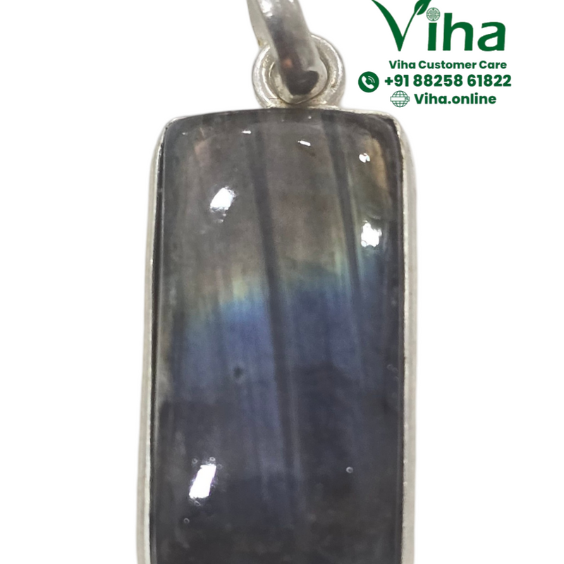 Natural Labradorite Stone Unisex Silver Pendant with rectangular shape