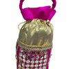 Designer Potli, a magenta and gold-toned drawstring pouch with a gathered top handle and a mirrored lattice-patterned lower body