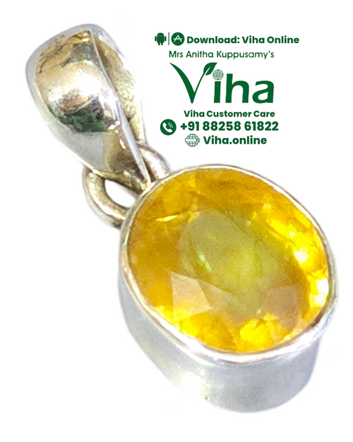 Yellow Sapphire Silver Pendant, teardrop bail and faceted oval stone