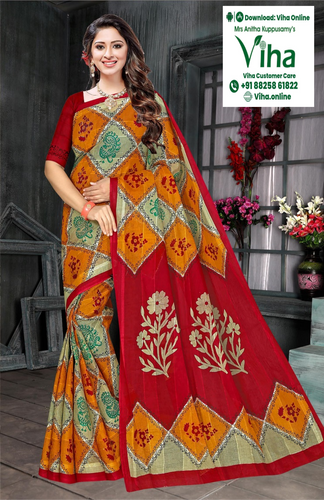 Super Net Cotton Saree With Blouse