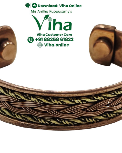 Copper Bracelet with Magnet - Unisex & Adjustable, braided wire pattern and circular magnetic terminals