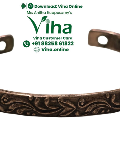 Copper Bracelet with Magnet - Unisex & Adjustable, embossed floral pattern and circular cutouts