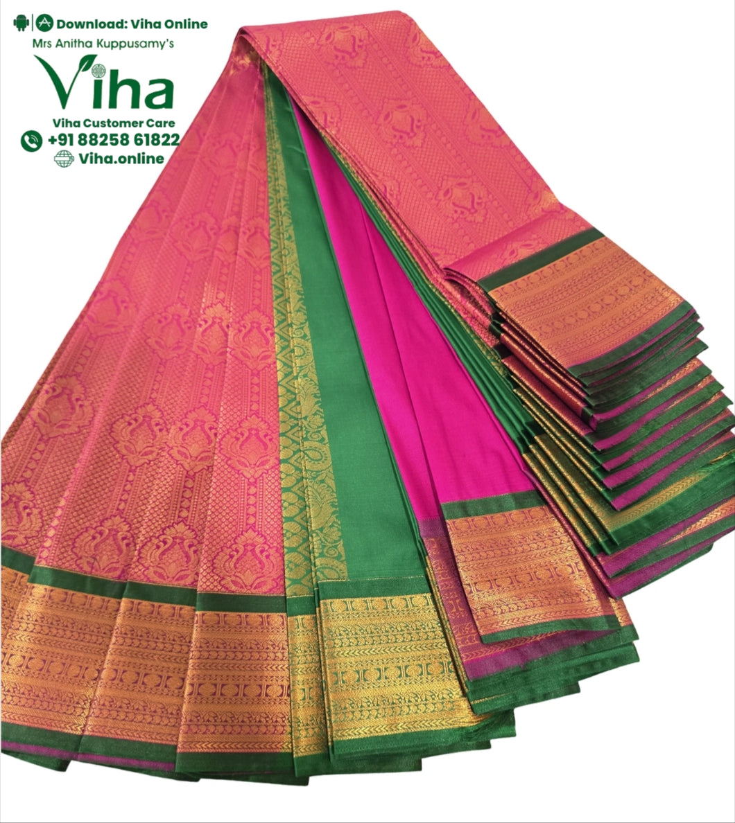 Semi Silk Saree with Contrast Grand Pallu & Blouse - Premium Quality