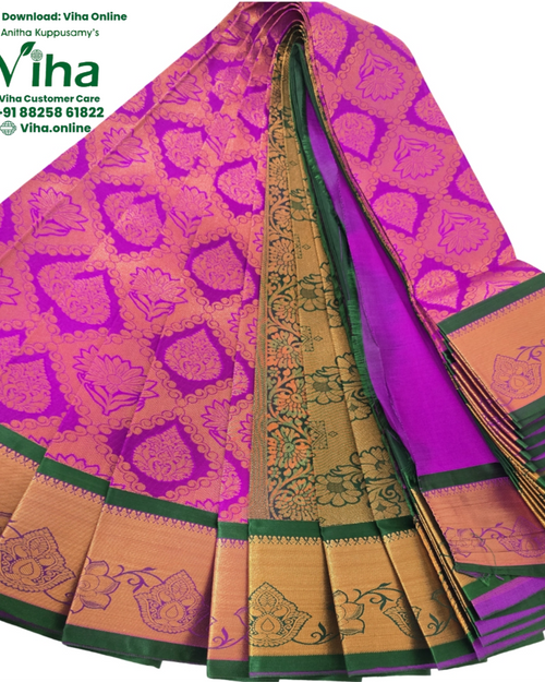 Semi Silk Saree With Contrast Pallu & Blouse, pleated fabric and floral patterns
