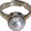 Pearl Ring Silver, circular band with adjustable open ends and a round centerpiece