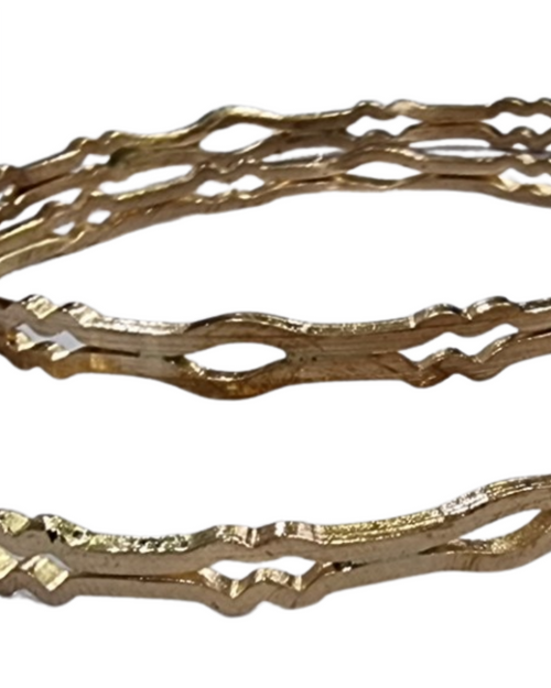 Impon Bangles, two gold-toned metallic bangles featuring an openwork wavy pattern and a glossy finish