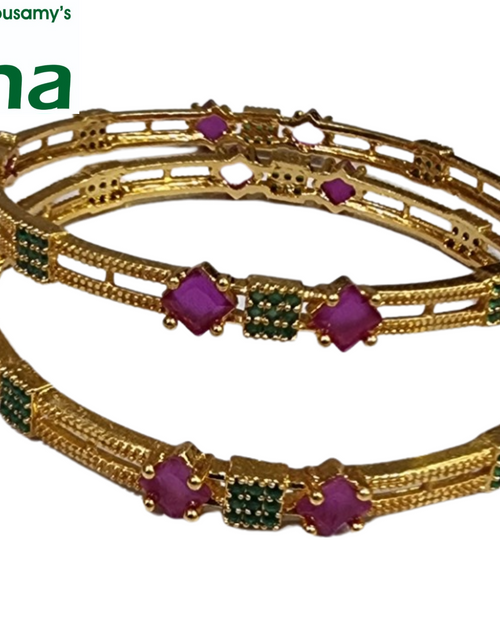 Impon Bangles | Size - 2.6 with pink stones and green stone clusters