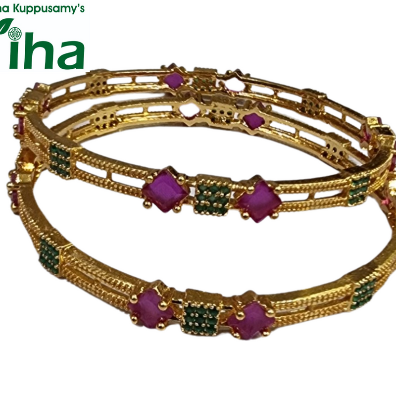 Impon Bangles | Size - 2.6 with pink stones and green stone clusters