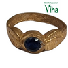Impon Ring, dark blue stone and leaf side details