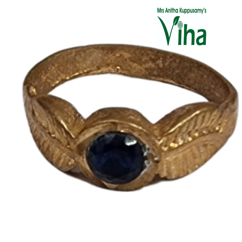 Impon Ring, dark blue stone and leaf side details
