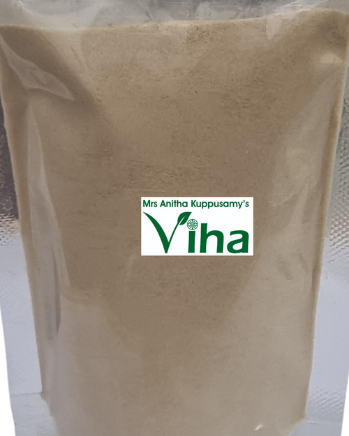 Apple Fruit Powder Natural, a clear plastic standing pouch filled with light brown powder and centered with a rectangular white label containing green text