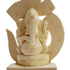 Vellerukku Vinayagar / Shwetark, a light-tan wooden carving featuring a seated figure before a symbol etched with eleven star motifs