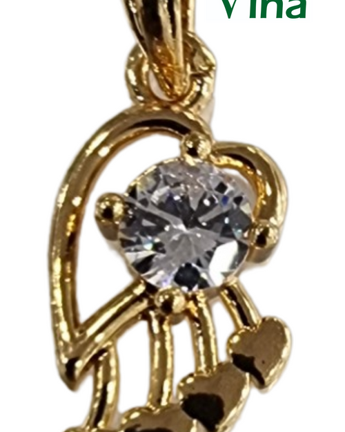 Impon Pendant, asymmetrical loop with dangling heart shapes and a central round stone