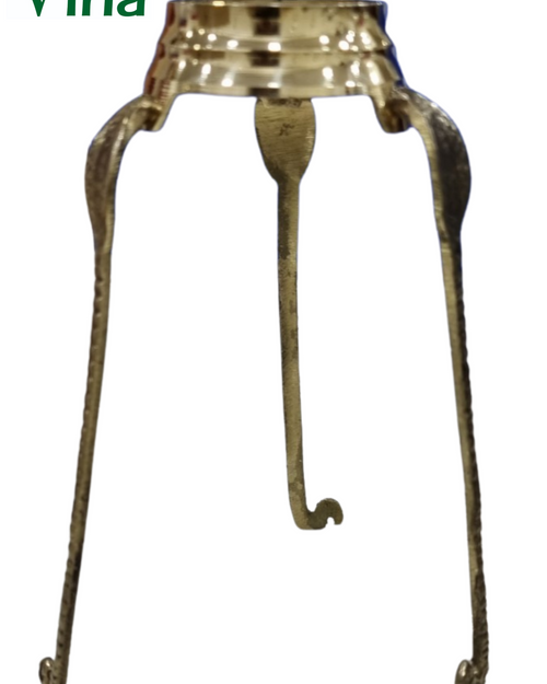 Shivling, Salagram Abisheg Stand, a gold-toned metallic stand featuring a circular top and three long legs shaped like stylized serpents