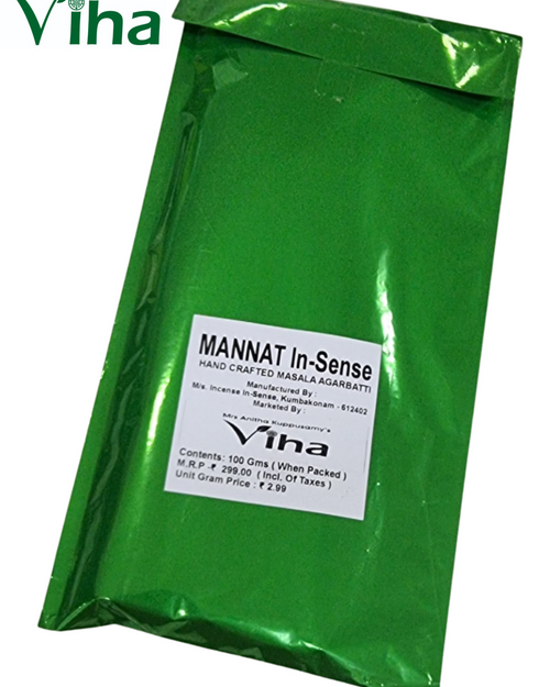 Mannat Incense Sticks, a green foil pouch labelled Mannat In-Sense