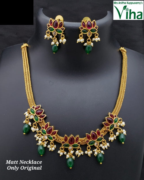 Lotus Designer Necklace Set with lotus motif pendants