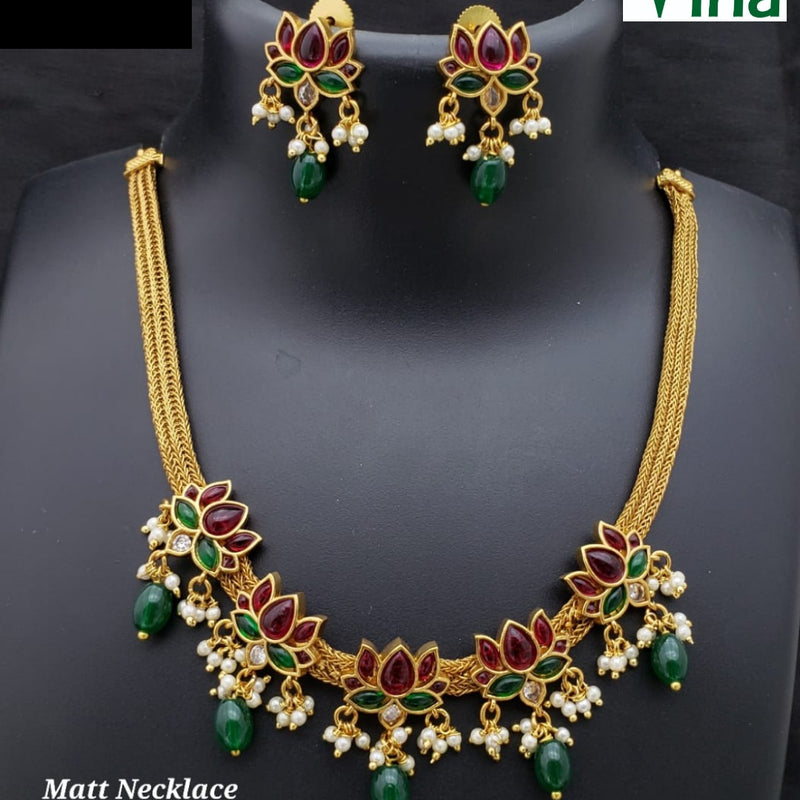 Lotus Designer Necklace Set with lotus motif pendants