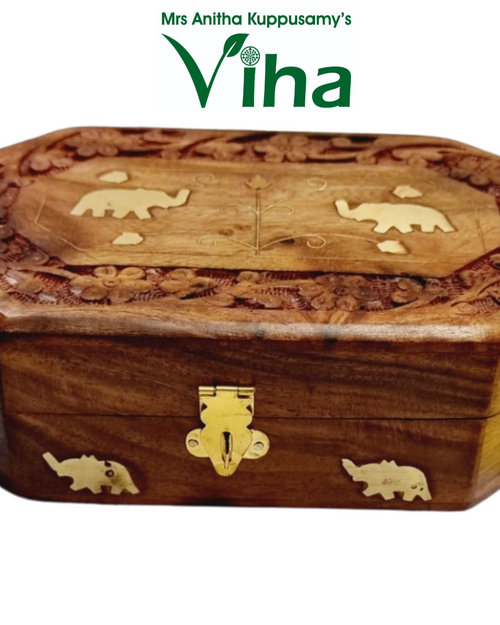 Wooden Box - Multi Purpose with carved floral border on the lid