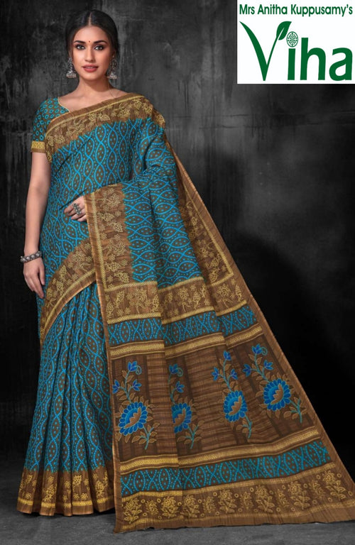 Pure Cotton Printed Saree With Blouse – Viha Online