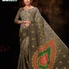 Cotton Saree Printed With Blouse, grey, small yellow motifs distributed across the fabric
