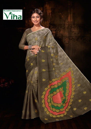 Pure Cotton Saree Printed With Blouse