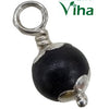 Karungali Bead Silver Pendant With Cappings, a metallic-toned pendant featuring a round black bead capped with metallic accents and a ring bail