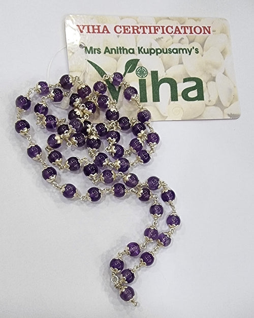 Amethyst Mala With Silver Cappings and flexible chain of beads