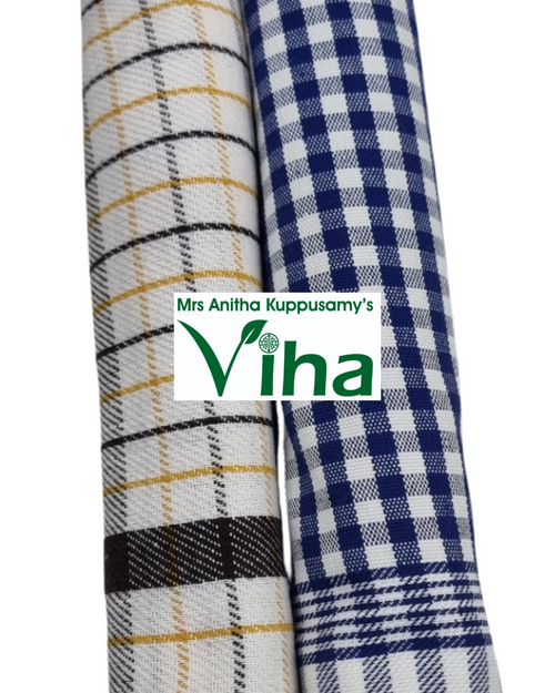 Kitchen Towel Set, two rolled cotton towels in yellow-black plaid and blue check