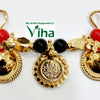 Lakshmi Thali Set, gold coin medallions with red and black beads on gold hooks