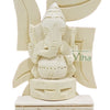 Vellerukku Vinayagar Swastik / Shwetark, off-white carved wooden figurine featuring a central figure over four leaf shapes and a rectangular base