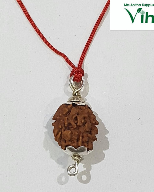 2 Face Rudraksh with Silver Cappings, textured pendant and red cord