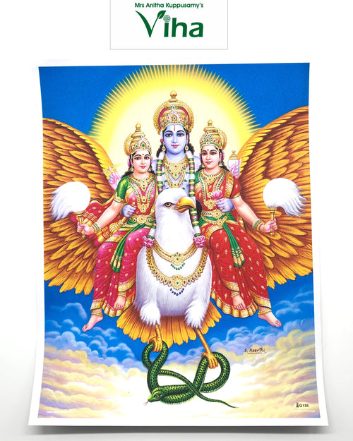 Garuda Bagawan Photo - Small, Garuda carrying Vishnu and Lakshmi, his wings spread wide