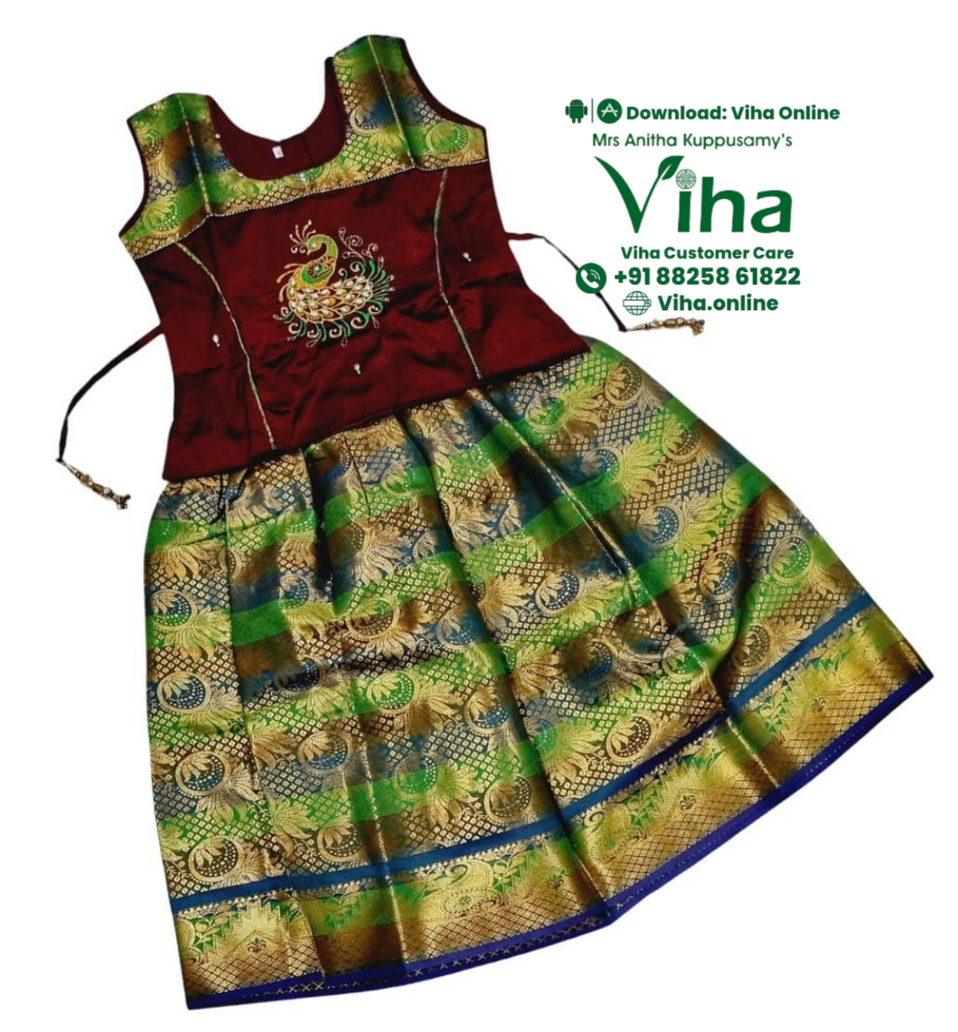 Readymade Pavadai Set With Sleeves / Lehenga Set - 3 to 4 years