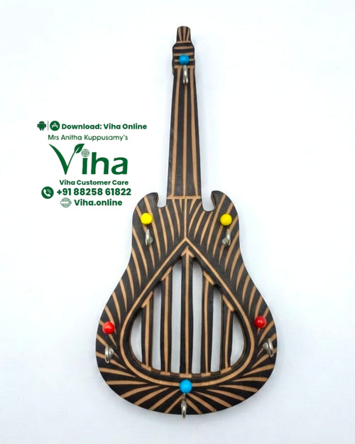 Wooden Guitar Key Holder with striped wood grain pattern
