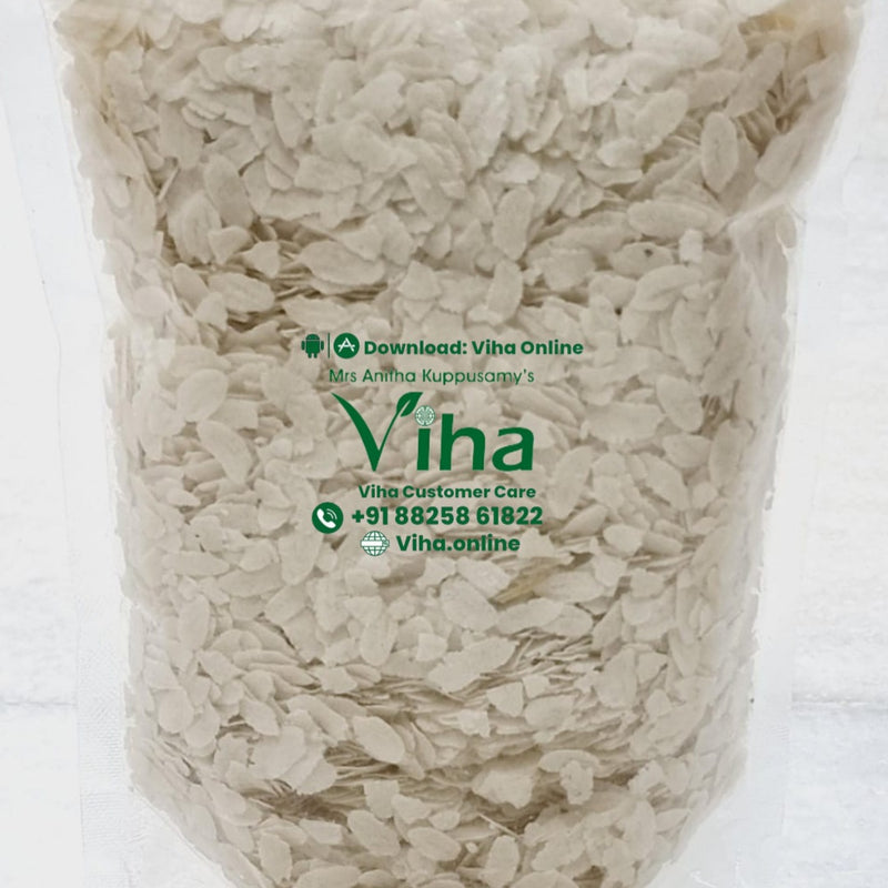 Thooyamalli Rice Aval, clear pouch filled with thin whitish flakes