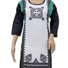 American Crepe Kurti Size - XL, a mannequin displays a white long-sleeved tunic with black, grey, and teal panels featuring geometric and floral prints