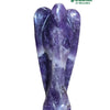 Amethyst Angel, a smooth, glossy purple carved figure with white banding shaped like a winged entity with folded wings and a rounded head