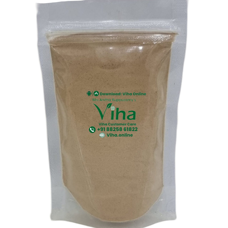 Dates Fruit Powder, a clear, transparent plastic pouch filled with a light-brown, finely powdered substance