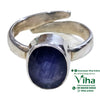 Blue Sapphire Ring Silver Oval Cut Adjustable, a silver-toned adjustable ring featuring one large oval faceted dark blue stone