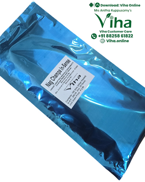 Nag Champa Incense Sticks, a blue foil pouch labelled Nag Champa In-Sense