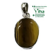 Tiger Eye Stone 925 Silver Pendant, an oval brown-toned cabochon pendant in a shiny silver-toned metal bezel