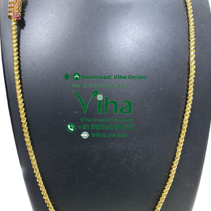 Impon Mugappu Chain with pinkish-red stones