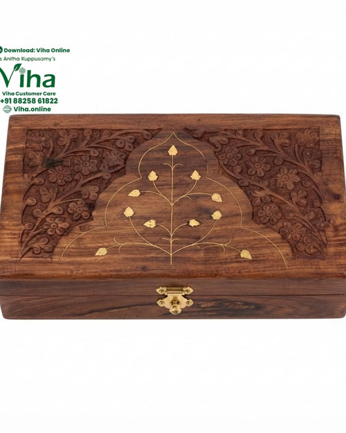 Wooden Box - Multi Purpose with carved floral pattern on the lid