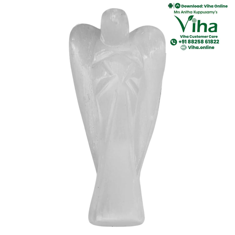 Selenite Stone Angel, a white figure with carved wings