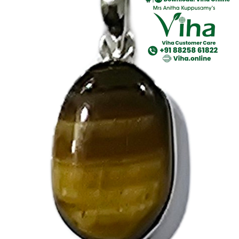 Tiger Eye Stone 925 Silver Pendant, horizontal banded pattern