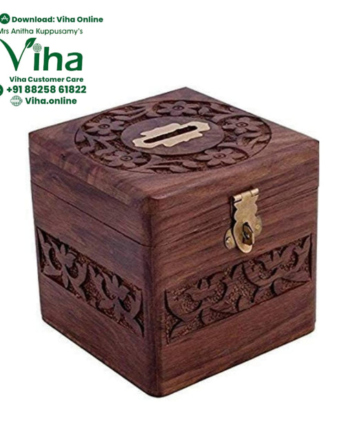 Wooden Money Bank - Designer with carved floral patterns