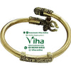 Namashivay Metal Bracelet - Unisex & Adjustable, an antique gold-toned metallic cuff bracelet with embossed symbols and a trident charm