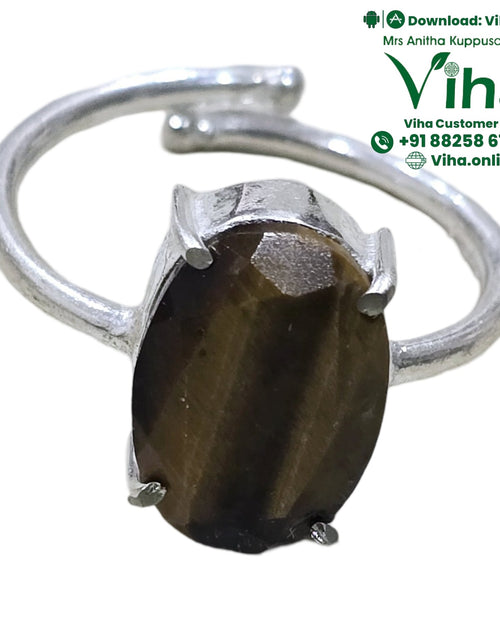 Tiger Eye White Metal Ring, adjustable with a faceted oval stone
